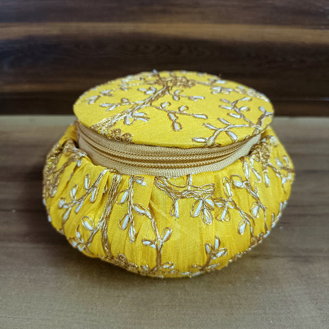 Handmade Golden Embroidery Jewelry & Bangle Box, Handmade Matki, Indian Wedding Gift Box, Pooja Return Gifts