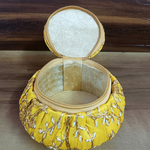 Handmade Golden Embroidery Jewelry & Bangle Box, Handmade Matki, Indian Wedding Gift Box, Pooja Return Gifts