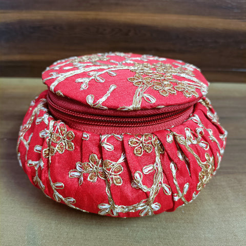 Handmade Golden Embroidery Jewelry & Bangle Box, Handmade Matki, Indian Wedding Gift Box, Pooja Return Gifts