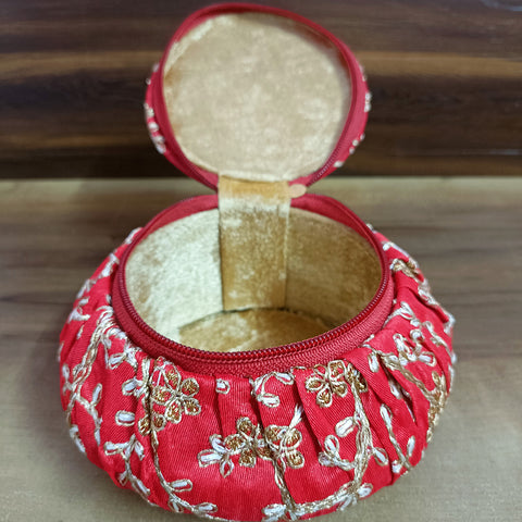 Handmade Golden Embroidery Jewelry & Bangle Box, Handmade Matki, Indian Wedding Gift Box, Pooja Return Gifts