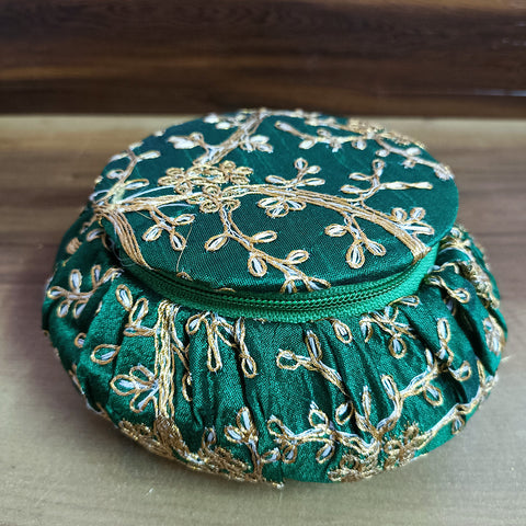 Handmade Golden Embroidery Jewelry & Bangle Box, Handmade Matki, Indian Wedding Gift Box, Pooja Return Gifts