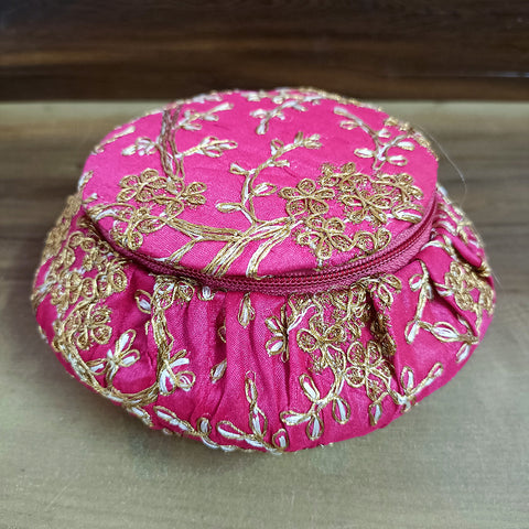 Handmade Golden Embroidery Jewelry & Bangle Box, Handmade Matki, Indian Wedding Gift Box, Pooja Return Gifts