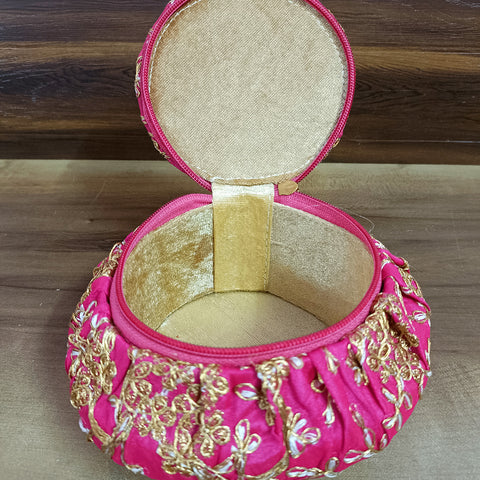 Handmade Golden Embroidery Jewelry & Bangle Box, Handmade Matki, Indian Wedding Gift Box, Pooja Return Gifts