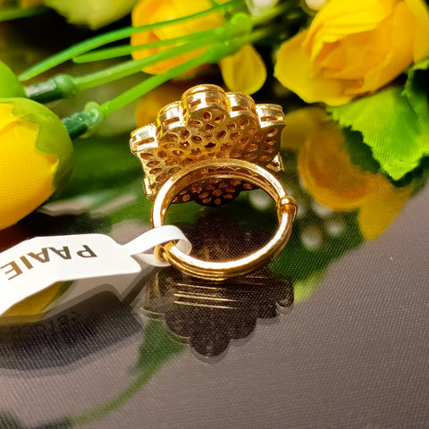 Designer Gold Plated Royal Kundan Beaded Ring (Design 187)