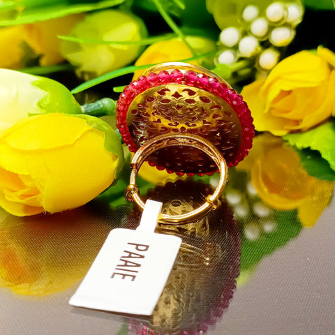 Designer Gold Plated Royal Kundan Ruby Beaded Ring (Design 184)