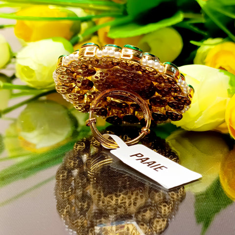 Designer Gold Plated Royal Kundan Beaded Ring (Design 183)