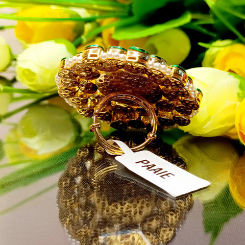 Designer Gold Plated Royal Kundan Ruby Beaded Ring (Design 182)