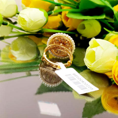 Designer Gold Plated Royal Kundan Beaded Ring (Design 189)