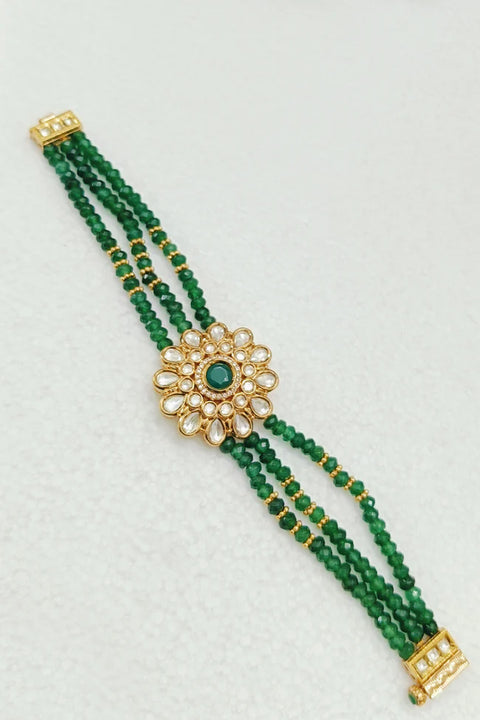 Designer Gold Plated Royal Kundan Openable Bracelet (D199)