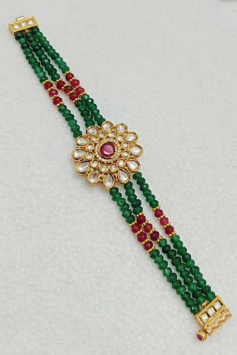 Designer Gold Plated Royal Kundan Openable Bracelet (D199)