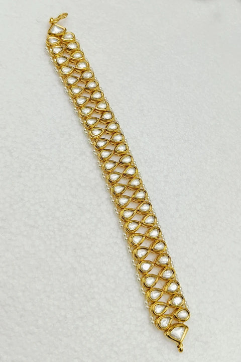 Designer Gold Plated Royal Kundan Openable Bracelet (D202)