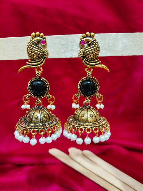 Black Golden Oxidized Jhumka Earring for Girls Women Big Size Brass Jhumki Earring (E1160)