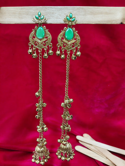 Mint Green Premium Kashmiri Style Gold-Plated Designer Jhumka Earrings with Traditional Finish (E1138)