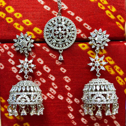 American Diamond Jhumki Style Earrings With Mangtikka (E749)