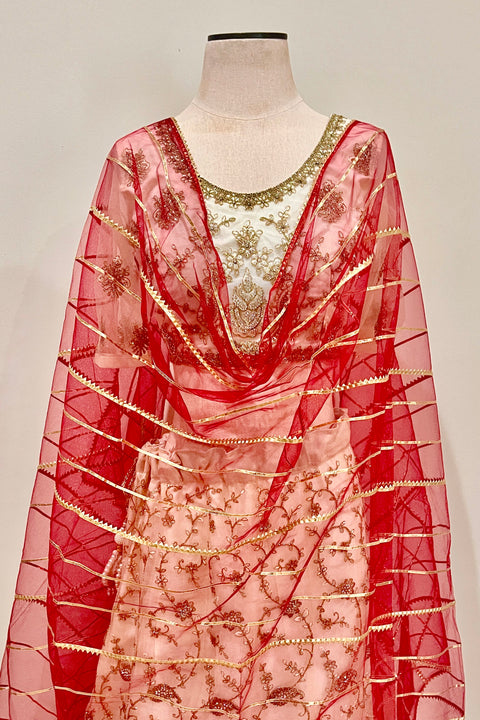Bridal Red Net Dupatta with Golden Lace (D61)