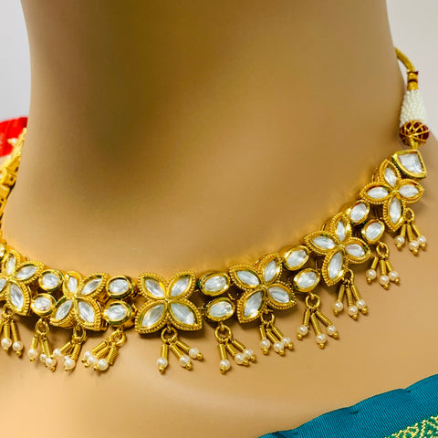 Designer Gold Plated Royal Kundan Necklace with Earrings (D398)