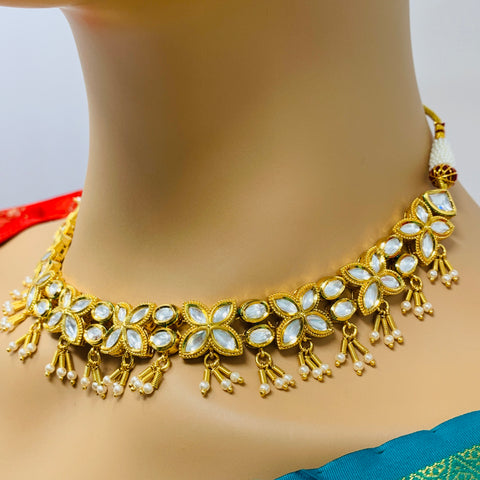 Designer Gold Plated Royal Kundan Necklace with Earrings (D398)