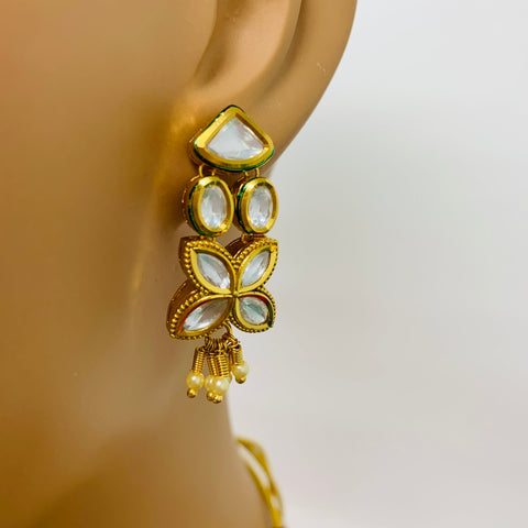 Designer Gold Plated Royal Kundan Necklace with Earrings (D398)