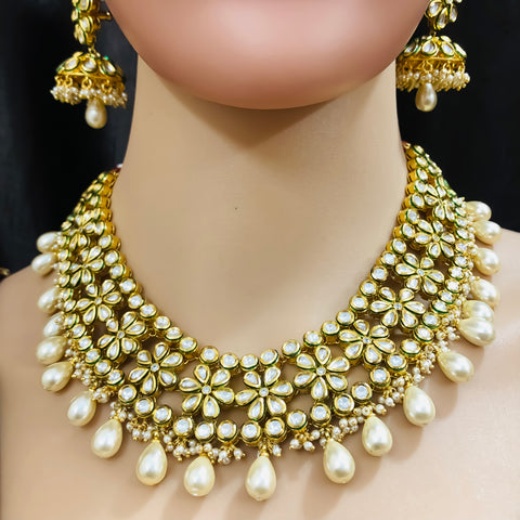 Designer Gold Plated Royal Kundan & Ruby Necklace (D530)