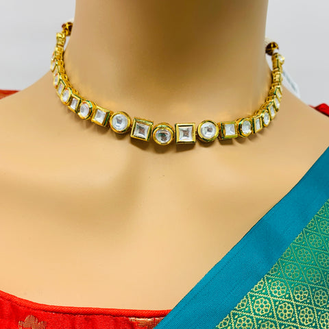 Designer Single Layer White Kundan Necklace with Earrings (D175)