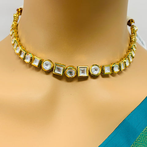 Designer Single Layer White Kundan Necklace with Earrings (D176)