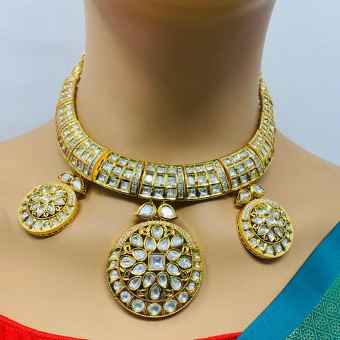 Bridal Designer Gold Plated White Kundan Set (D137)