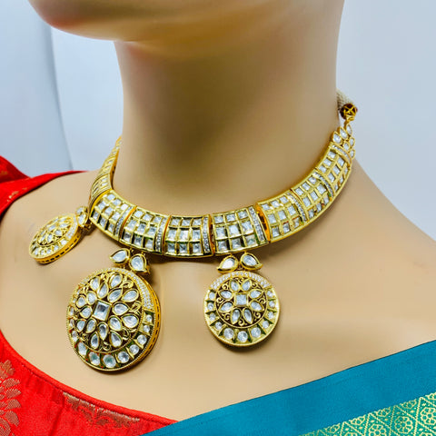 Bridal Designer Gold Plated White Kundan Set (D137)