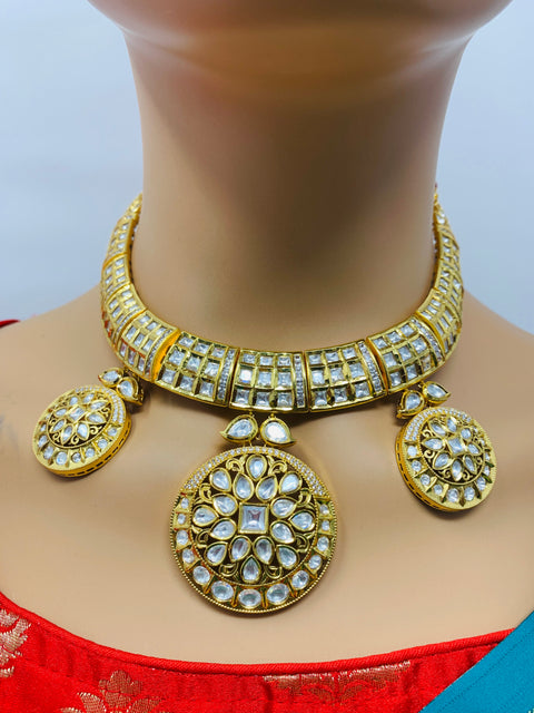 Bridal Designer Gold Plated White Kundan Set (D137)