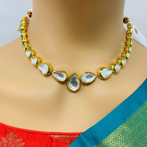 Designer Gold Plated Royal Kundan Necklace with Earrings (D341)