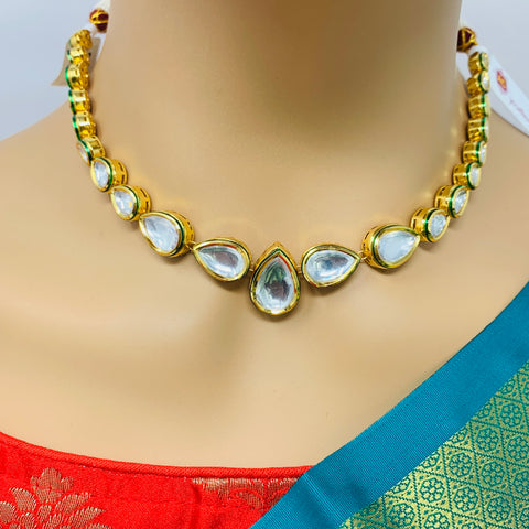 Designer Gold Plated Royal Kundan Necklace with Earrings (D341)