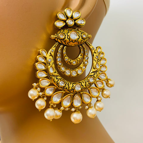 Gold Plated Beautifully Royal Kundan Beaded Earrings (E354)