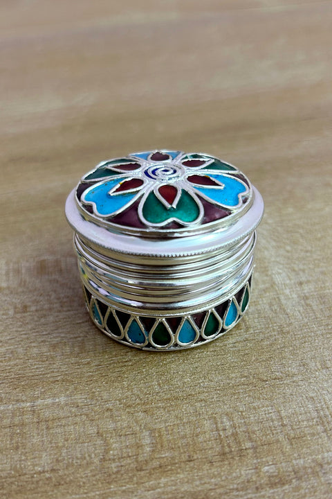 925 Silver Kumkum Box with Meena Work (Design 62)