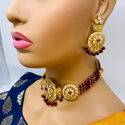 Designer Gold Plated Royal Kundan Necklace with Earrings (D364)