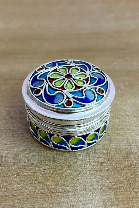 925 Silver Kumkum Box with Meena Work (Design 63)