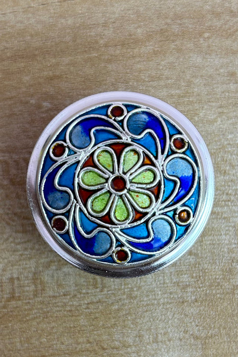 925 Silver Kumkum Box with Meena Work (Design 63)
