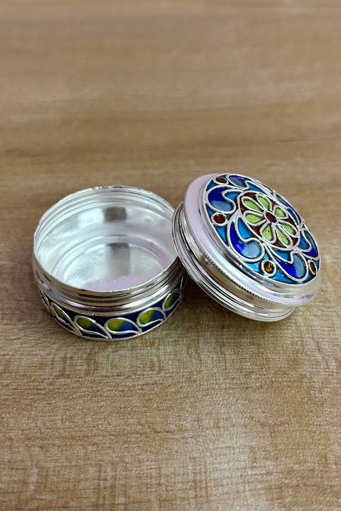 925 Silver Kumkum Box with Meena Work (Design 63)