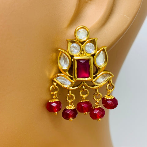 Designer Gold Plated Royal Kundan & Ruby Necklace with Earrings (D357)