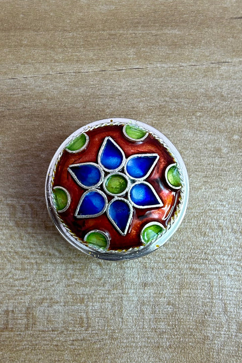 925 Silver Kumkum Box with Meena Work (Design 61)