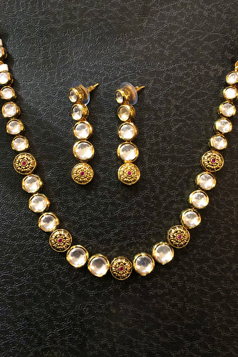 One Line Gold Plated Designer kundan Set