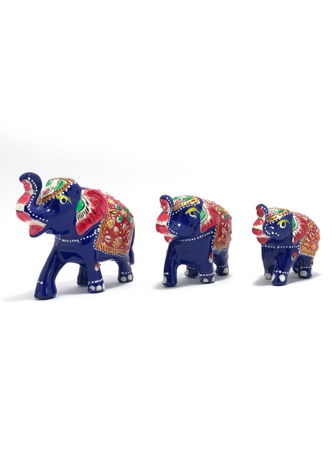 Home Decorative Elephant Statue Blue Color Showpiece Set of 3 (D85)