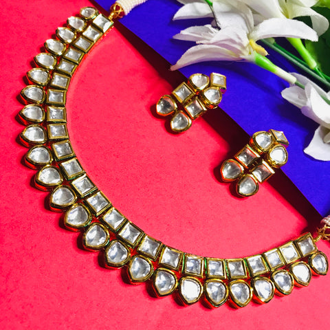 Designer Gold Plated Royal Kundan Necklace With Earrings (D726)