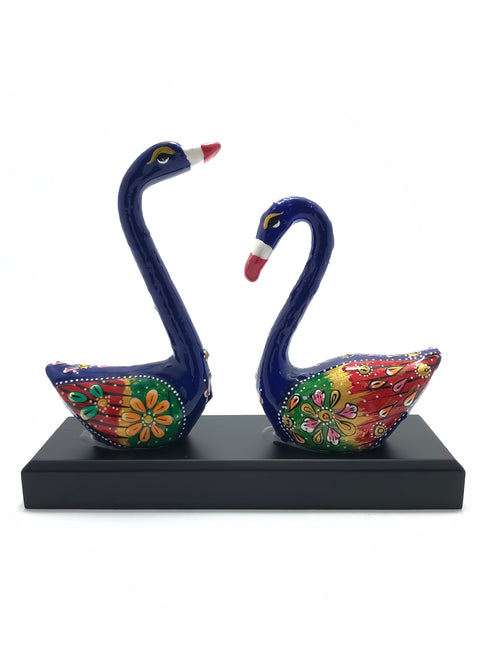 Handicrafts Paradise Metal Enamelled Pair of Two Blue & Green Swans (D46)