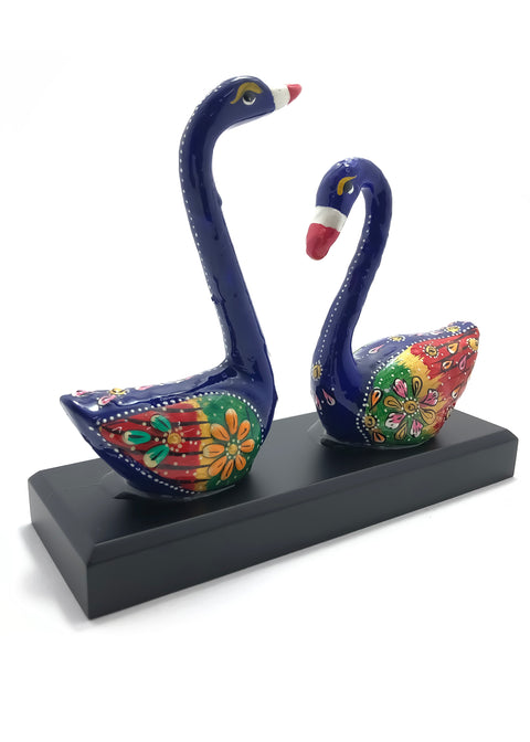 Handicrafts Paradise Metal Enamelled Pair of Two Blue & Green Swans (D46)