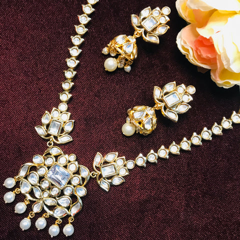 Designer Gold Plated Royal Kundan Pendant Set With Jhumki Style Earrings(D729)