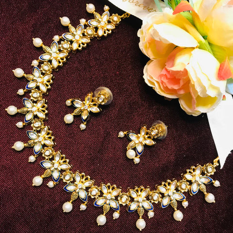 Designer Gold Plated Royal Kundan & Ruby Necklace with Earrings