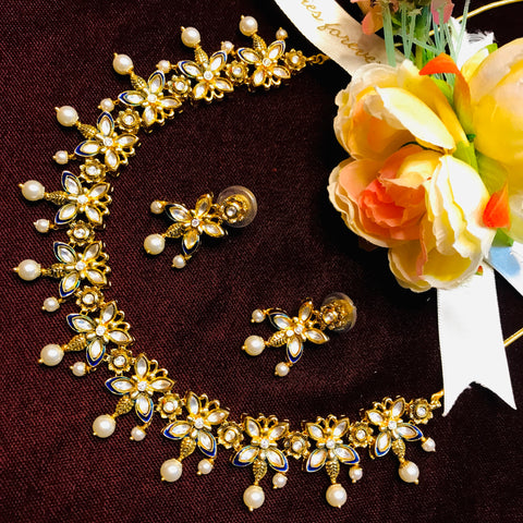 Designer Gold Plated Royal Kundan Necklace with Earrings (D732)