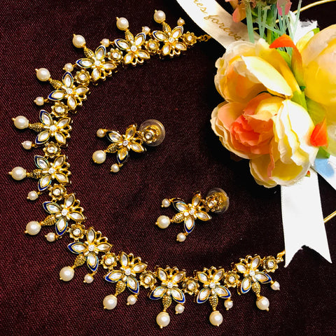 Designer Gold Plated Royal Kundan & Ruby Necklace with Earrings