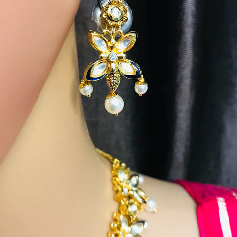 Designer Gold Plated Royal Kundan & Ruby Necklace with Earrings