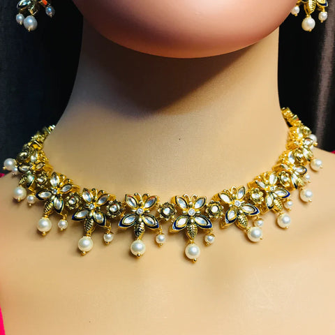 Designer Gold Plated Royal Kundan & Ruby Necklace with Earrings