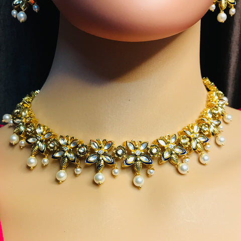 Designer Gold Plated Royal Kundan Necklace with Earrings (D732)